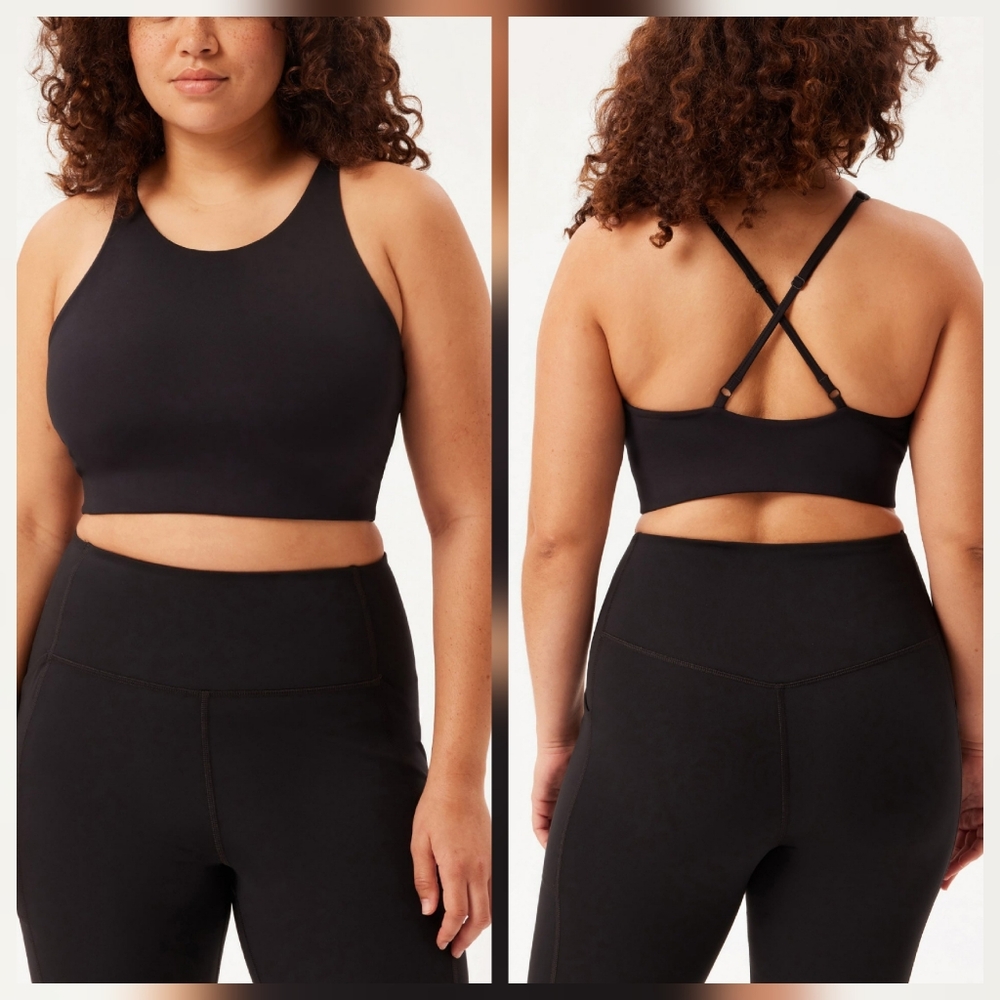 Girlfriend Collective sz S Topanga Sports Bra - black, high neck, cross back